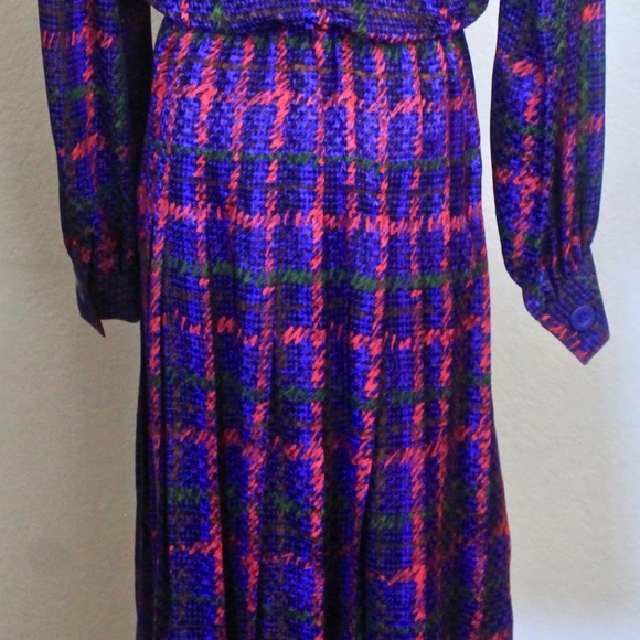 "GIVENCHY NOUVELLE BOUTIQUE" DRESS & SCARF SILK VINTAGE 1980’s IMAGNINES PLAID - Picture 7 of 8